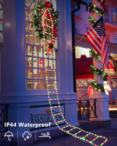 Vista 3 de Luces LED de escalera para decoraciones navideñas de 10 pies con Papá Noel