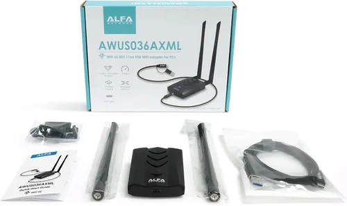 Vista 2 de ALFA NETWORK AWUS036AXML 802.11axe WiFi 6E Adaptador USB 3.0 AXE3000, Tri Banda 6 GHz, Velocidad Gigabit de hasta 3Gbps