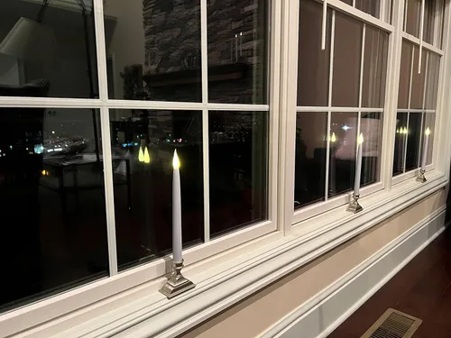 Vista 6 de 612 Vermont VT-1660P-4 - Velas LED de ventana con temporizador (6 encendido/18 apagado), llama parpadeante LED dual blanca cálida patentada, Peltre