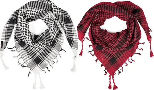 Vista 32 de LOVARZI Shemagh Cottons Arab Keffiyeh - Bufanda militar táctica para cabeza y cuello