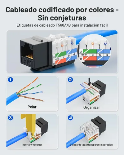 Vista 6 de VCE UL Listed Cat6 RJ45 Keystone Jack Insert 25-Pack, 90 Degree Punch Down Keystone Jack Adapter Slim Profile Negro