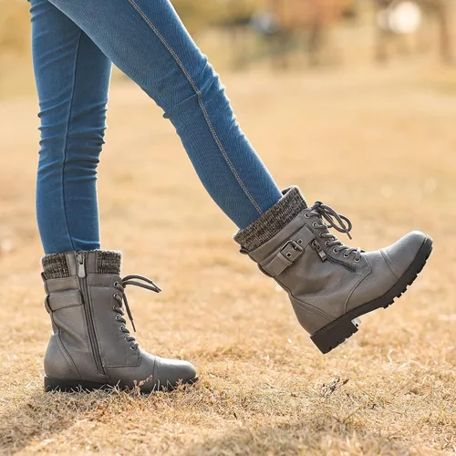 Vista 5 de DREAM PAIRS Botas de combate de media pantorrilla para niña