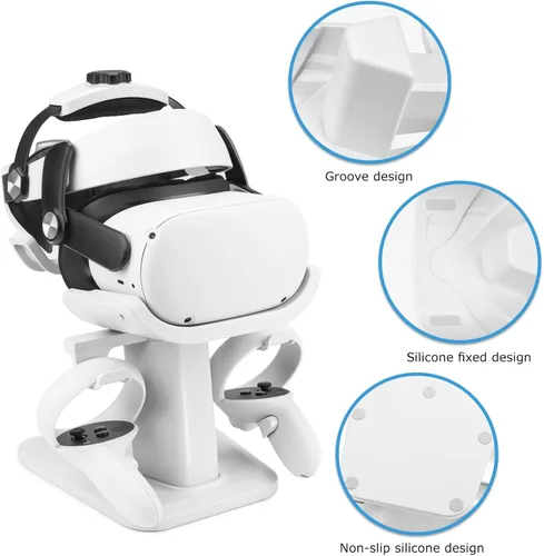 Vista 3 de Lengneoi VR Stand Headset Display Holder and Controller Mount Station for MetaOculus Quest 2QuestRift SValve IndexHP Reverb G2 Headset and Touch