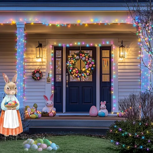 Vista 8 de JMEXSUSS 200 luces LED de Pascua al aire libre e interior para decoraciones, 66 pies conectables pastel luces de Pascua cadena de alambre