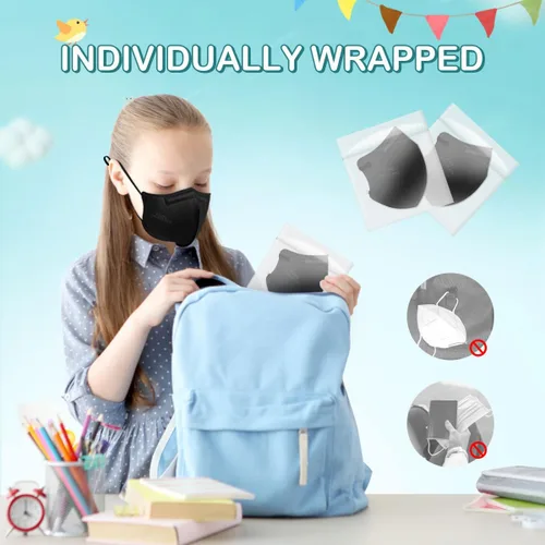 Vista 2 de Mascarillas protectoras KN95 para niños, paquete de 15, máscaras respiradoras desechables de 5 capas con cintas elásticas ajustables para las orejas