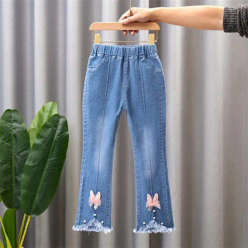 Vista 2 de Pantalones Vaqueros para niñas pequeñas, pantalones vaqueros largos de color sólido bonitos, pantalones vaqueros