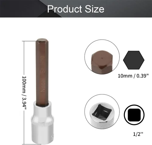 Vista 100 de Utoolmart 1/2" Drive x 0.551 in largo Hex Bit Socket, métrico, S2 y Cr-V acero 1pcs