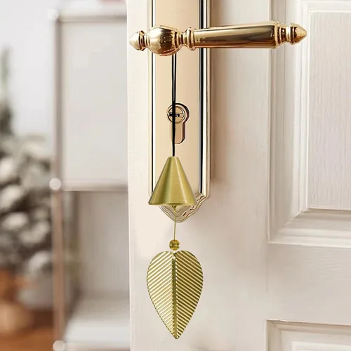 Vista 4 de Campana colgante de hoja dorada para buena suerte, campanilla de viento colgante, decoración del hogar, campana china de Feng Shui (forma de cono)