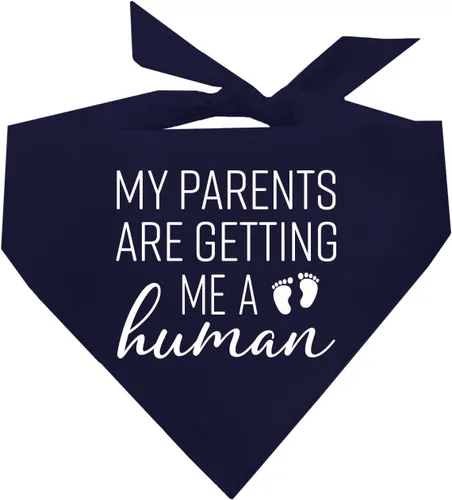 Vista 9 de My Parents are Getting Me A Human Dog Bandana Triángulo ajustable 100% algodón Fabricado en Estados Unidos Nuevo bebé Anuncio de embarazo
