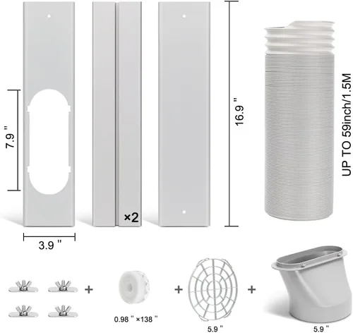 Vista 2 de Kit de puerta de ventana de aire acondicionado portátil con manguera de escape, sello de ventana ajustable para unidad de CA, kit de ventilación