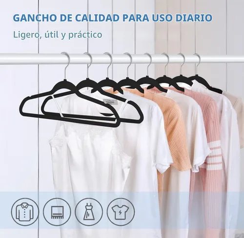 Vista 6 de TIMMY Paquete de 50 perchas de terciopelo para ropa, 17.7 pulgadas, negro