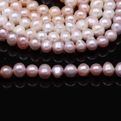 Vista 3 de Cuentas de perlas naturales 100% naturales redondas de agua dulce sueltas (2 hebras), perforadoras de 0.157-0.197 in, una hebra de 14.2 pulgadas Rosa