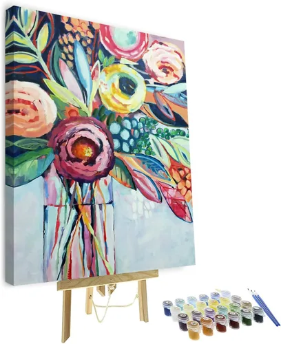 Vista 8 de Pintura por números, flores, pintura abstracta por números para adultos, kits de pintura por números para adultos sobre lienzo para dibujar pintura