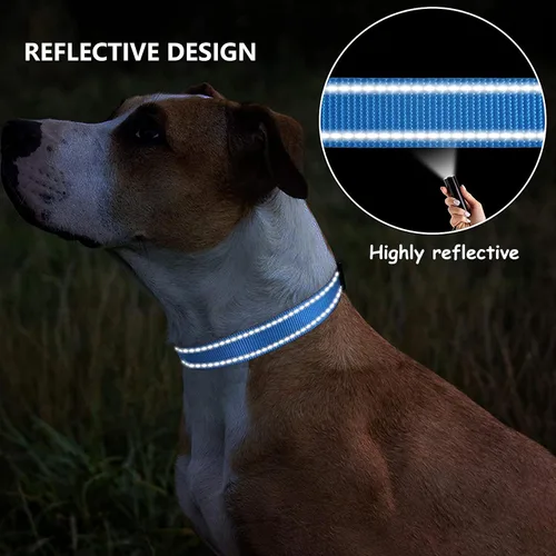 Vista 7 de Collares reflectantes de nailon para perros, 2 unidades, con hebilla de liberación rápida, collares de nailon de seguridad ajustables para perros