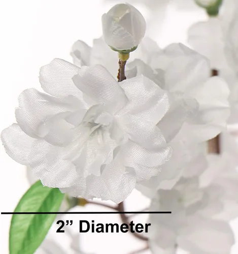 Vista 7 de Larksilk - Rama de flor de cerezo artificial blanca de 40 pulgadas, tallo Blanco