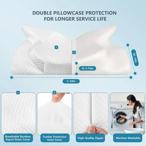 Vista 6 de ZAMAT Almohada cervical ajustable de espuma viscoelástica, almohadas de cuello inodoras para aliviar el dolor, almohadas ortopédicas para dormir