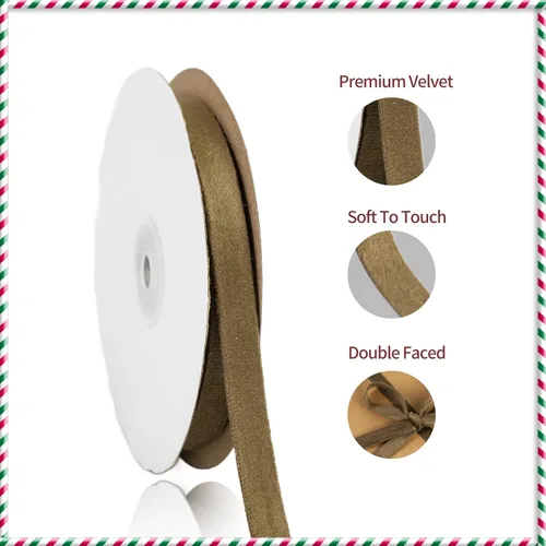 Vista 3 de Cinta de terciopelo de doble cara de 3/8 pulgadas, 10 yardas de cinta de terciopelo para decoración de coronas de Navidad, envoltura de regalos Camel