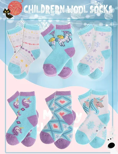 Vista 89 de ANTSANG Calcetines de Lana, Calcetines Térmicos Cálidos y Gruesos Tipo Crew Boot para Niños Pequeños, Niños y Niñas, 6 Pares