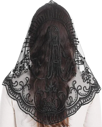 Vista 17 de Bozidol Iglesia Mantilla - Velo Católico Con Triángulo Sagrado Virgen Bordado - Velo Capilla Masa Tradicional
