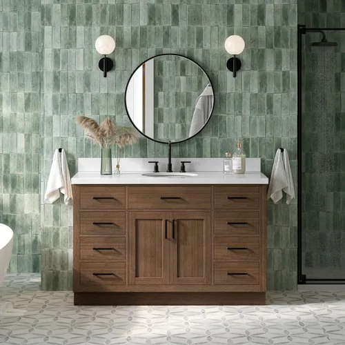 Vista 31 de ARIEL Hepburn - Tocador de baño de 30 pulgadas con fregadero, madera maciza, encimera y protector contra salpicaduras de cuarzo blanco puro de 1.5