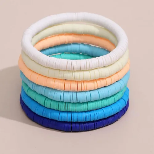 Vista 3 de Caiyao Juego de pulseras apilables de arcilla polimérica bohemia hechas a mano con cuentas de arcilla polimérica colorida y elástica ajustable