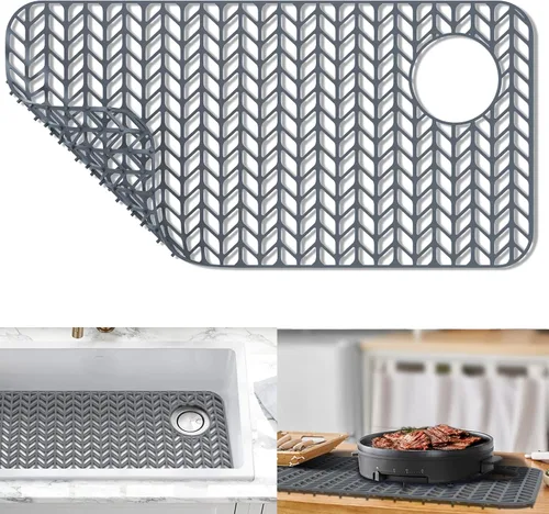 Vista 20 de GUUKIN Protectores de fregadero para fregadero de cocina, 12.25" x 11.5" rejilla plegable antideslizante de silicona para el fondo de fregaderos