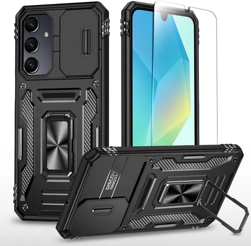 Vista 26 de SunStory Funda compatible con Samsung Galaxy A17 5G con protector de pantalla HD, cubierta de cámara deslizante y soporte de anillo giratorio, a