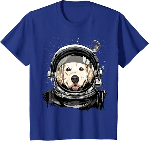 Vista 39 de Camiseta para amantes de los perros de los astronautas del espacio exterior Golden Retriever Lover, Negro