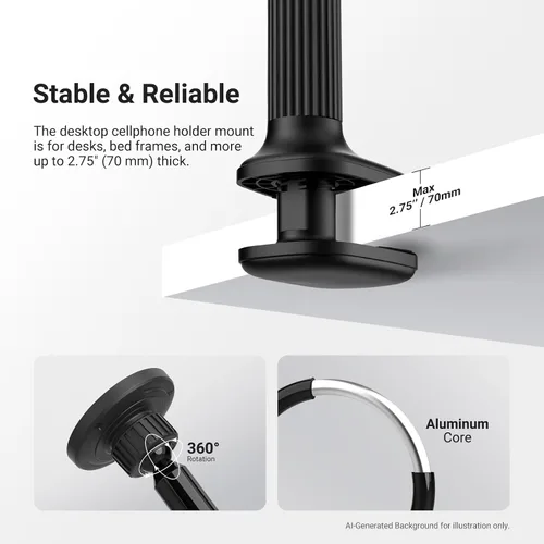 Vista 5 de NEEWER Basics - Soporte magnético para teléfono para escritorio, mesa superior de 360°, soporte para teléfono celular, soporte de abrazadera