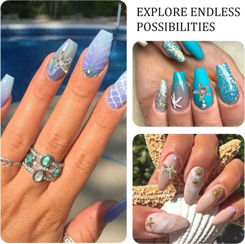 Vista 4 de 30 dijes de uñas de estrella de mar de aleación 3D, diamantes de imitación de uñas de 6 colores AB brillantes cristales diamantes, joyería de uñas