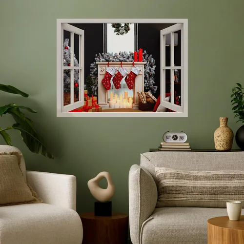 Vista 11 de wall26 Adhesivo de Pared Papá Noel Llevando Regalos Ventana Abierta Mural, No Se Despega y No Se Pega, Papel Tapiz No Tejido Decorativo