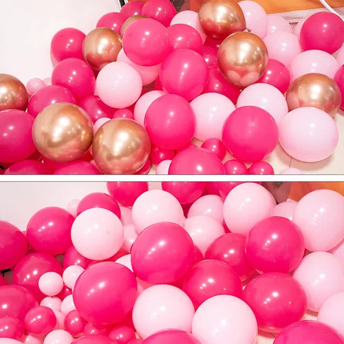 Vista 7 de Kit de arco de guirnalda de globos rosados, 145 globos de oro rosa intenso con globos de confeti para decoración del día de la madre, cumpleaños