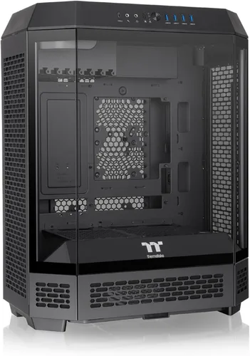 Vista 3 de Thermaltake Carcasa ATX Tower 600 negra de media torre; 3 paneles de vidrio templado; soporte de placa base de conector oculto; ranuras PCI-e