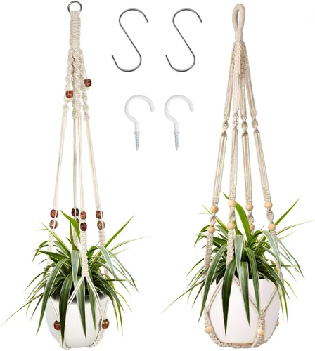Vista 19 de Augshy Colgador de plantas de macramé, 2 piezas de soporte colgante para plantas con extensor, colgadores de plantas para decoración de interiores