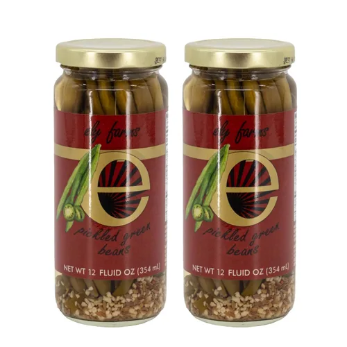 Vista 4 de Ely Farms Frijoles verdes en escabeche Receta familiar Sabor picante a eneldo y ajo Un toque de chile Delicioso aperitivo o guarnición