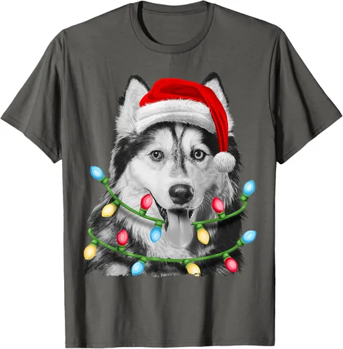 Vista 51 de Camiseta para niños con diseño de hachís siberiano con luces de árbol de Navidad Negro