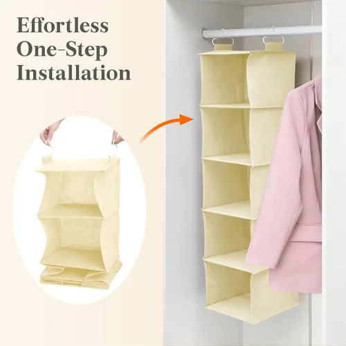 Vista 6 de Lifewit Organizador de armario colgante de 5 niveles y almacenamiento para estantes, estante de ropa plegable con 2 ganchos resistentes