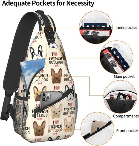 Vista 4 de Retro Skulls Crossbody Sling Mochila Hombro Pecho Urben Sling Bag Travel Senderismo Bolsa de pecho Mochila Mochila para mujeres y hombres, Bulldog