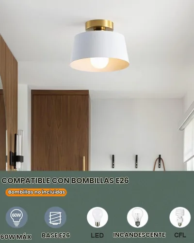 Vista 2 de Lámpara de techo, lámpara de techo para pasillo con placa dorada y pantalla blanca, lámparas de porche de estilo moderno y simple, montaje 2 Pack
