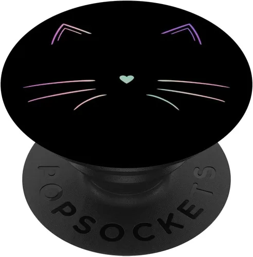 Vista 7 de PopSockets MagSafe PopGrip de cara de gato arcoíris negra para iPhone