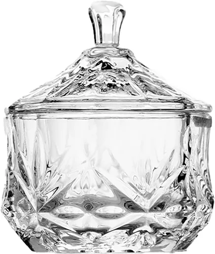 Vista 9 de Tarro de almacenamiento de caramelos de vidrio de cristal colorido con relieve, lujoso recipiente para buffet de galletas con tapas, caja