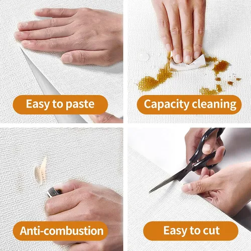 Vista 6 de Panel de pared 3D con textura de lino para despegar y pegar, impermeable, adecuado para decoración de pared de sala de estar y dormitorio