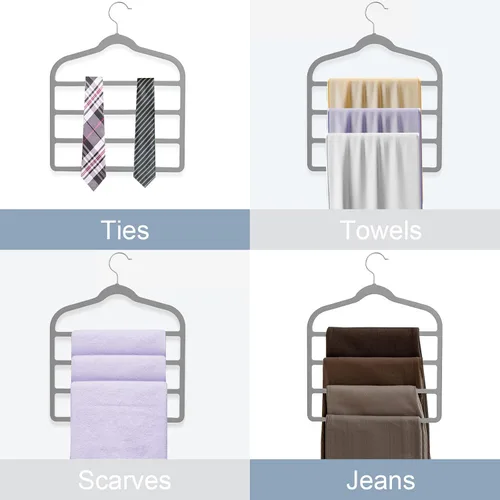 Vista 6 de Tinfol Perchas de terciopelo gris para pantalones que ahorran espacio, 4 perchas antideslizantes para pantalones, perchas para pantalones