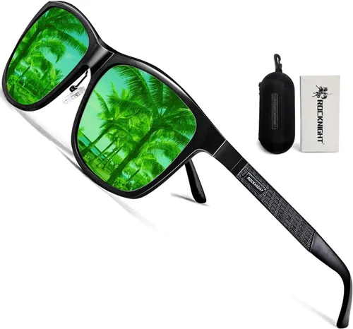 Vista 7 de ROCKNIGHT Polarized Sunglasses for Men Outdoor Use Square UV400 Al-Mg Frame Marco negro/lente negro (no espejado)