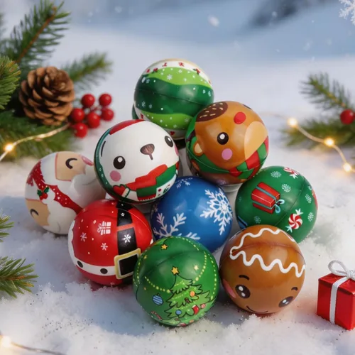 Vista 5 de Anboor Juego de 12 bolas antiestrés de muñeco de nieve de Navidad, Papá Noel, Kawaii