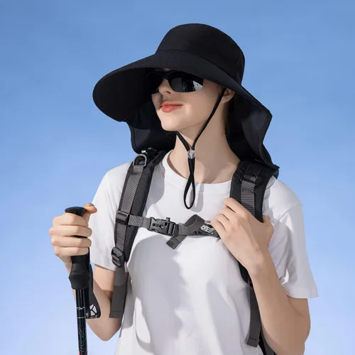 Vista 6 de HUAMULAN Sombrero de verano de ala ancha para mujer, agujero para cola de Bg8112-negro