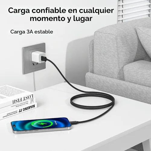 Vista 6 de Basesailor Cable de carga USB a USB C para iPhone 17 16 Pro Max, cable de alimentación de carga tipo C para Apple 17e 15, iPad 10 Air 4 5, Samsung