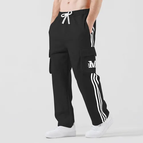 Vista 3 de HHZ Pantalones deportivos de algodón para hombre, casuales, holgados, para yoga, atléticos, para descansar, correr, pantalones de jersey para hombre