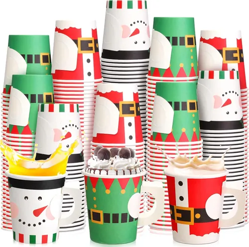 Vista 9 de Maxcheck Vasos de Papel Navideños 7oz Desechables de Navidad con Asas Santa Muñeco de Nieve Elfo Vasos de Té Café Chocolate Caliente Accesorios