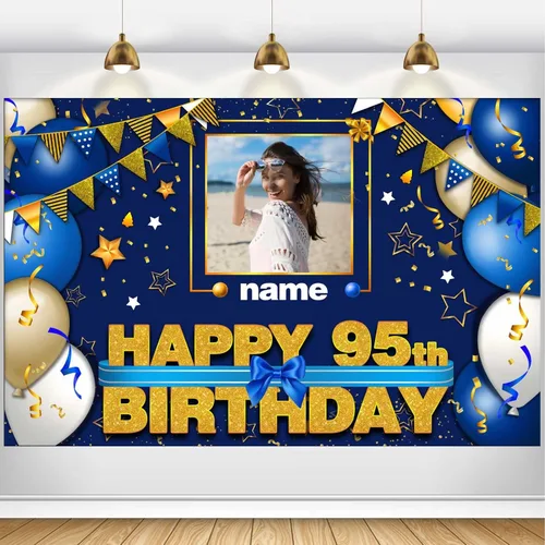 Vista 104 de Pancarta Personalizada de Decoraciones de Feliz Cumpleaños 101 - Telón de Fondo de 101 Años para Mujeres Hombres Niños Niñas Suministros de Fiesta